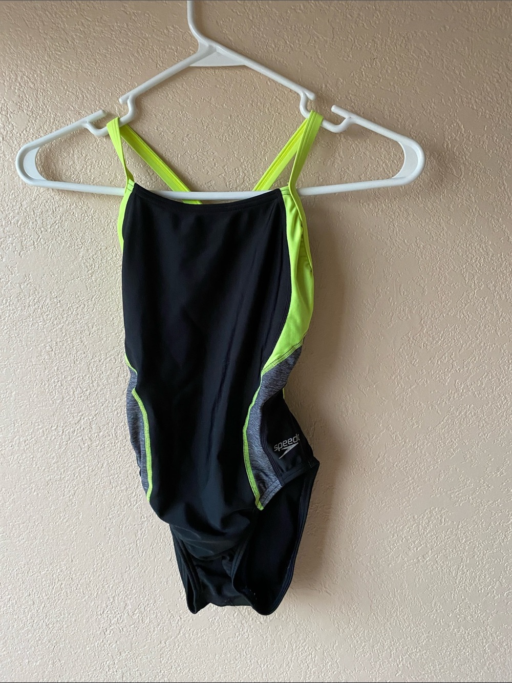 Speedo Black with Neon Yellow-Green Panel Athletic One-Piece